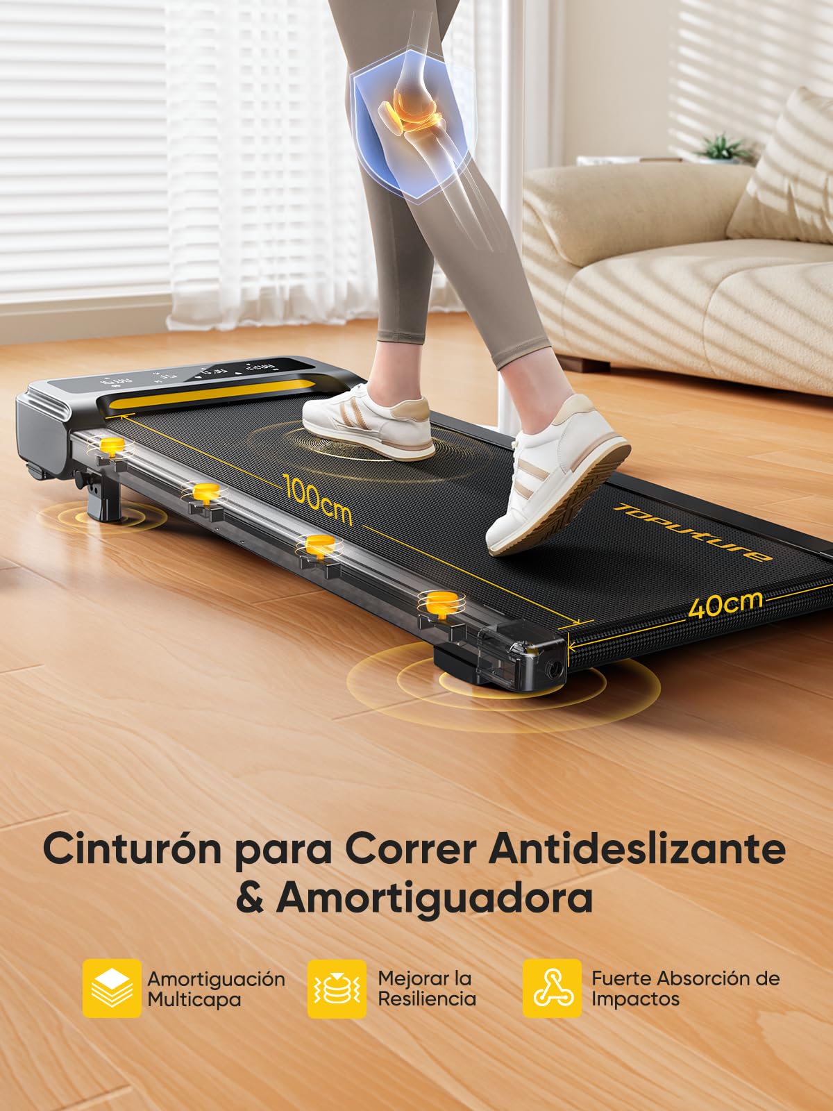 Almohadilla Toputure 9% Inclinada Cinta de Correr, 2.5HP Hogar Electrica Cinta de Correr Debajo Escritorio,