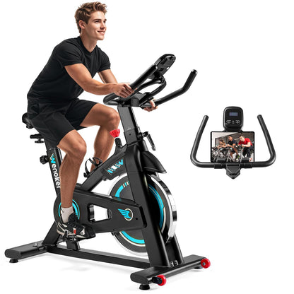 Wenoker Bicicleta estática, bicicleta de ciclismo indoor con monitor LCD, capacidad de carga 140 kg, bicicleta de fitness para el hogar, bicicletas estáticas silenciosas para el hogar