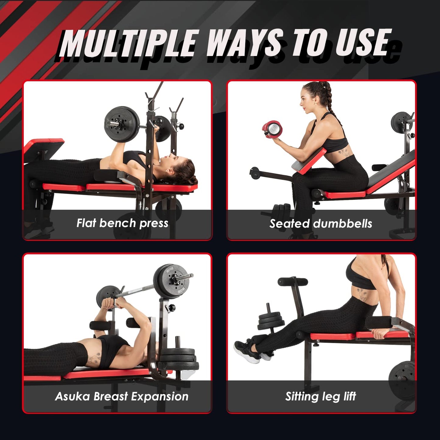 ISE Banco de Musculación Multifuncional Inclinable para Entrenamiento Completo, Banca de Peso Ajustable Plegable Fitness Doméstico para Casa, Máx 120KG