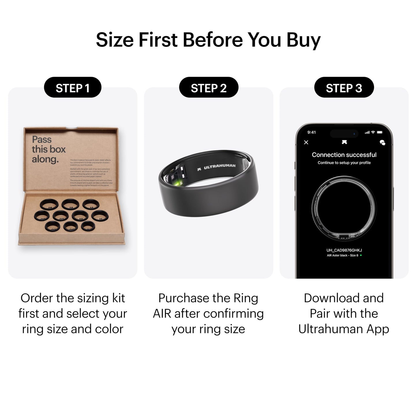 ULTRAHUMAN Ring Air: Rastreador de sueño y Actividad física, Anillo Inteligente para Mujeres y Hombres, Sin Tarifa de aplicación para Funciones estándar, 9, Gris Mate