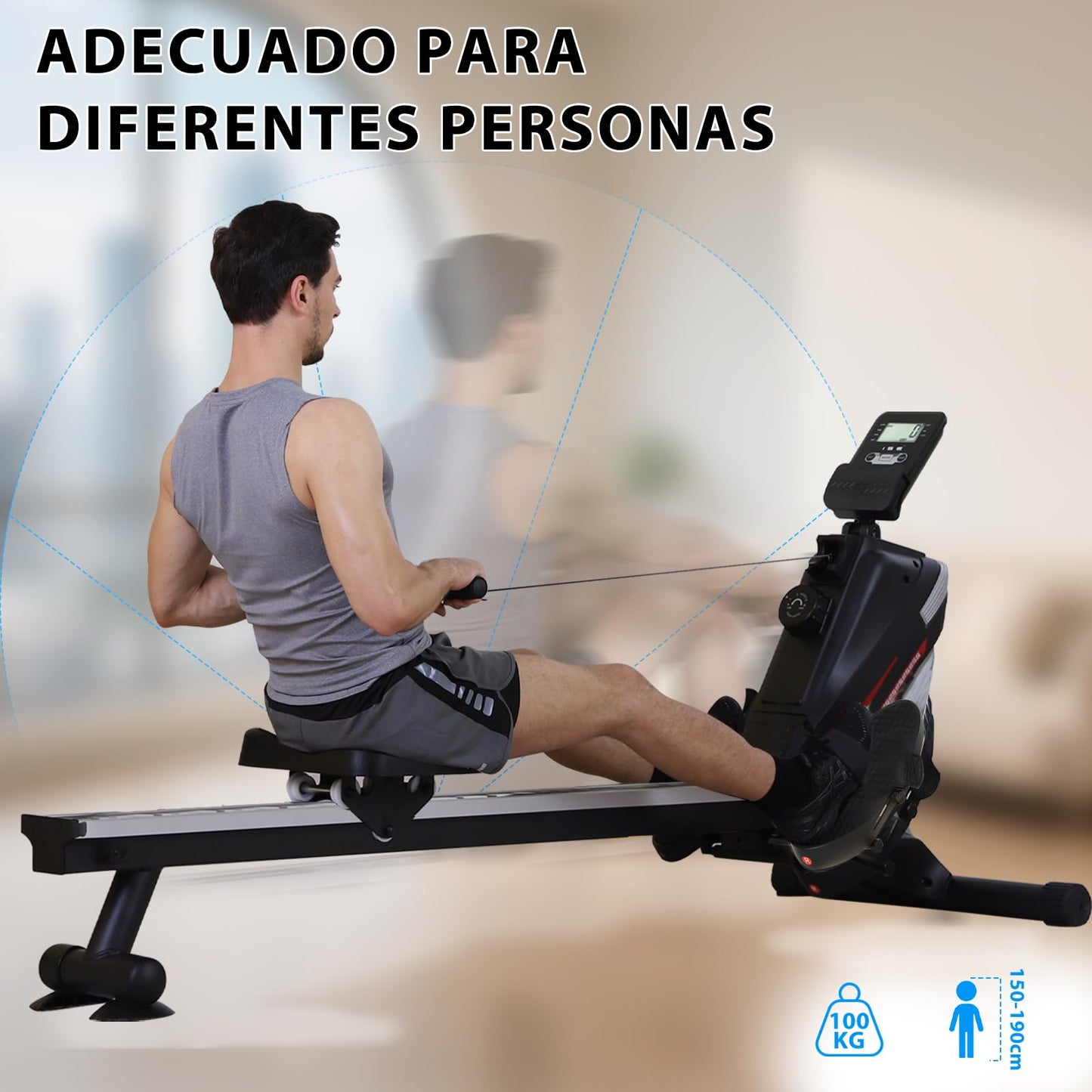 ISE Máquina De Remo para casa, Silenciosa, Máquina Remo Magnético, Remo Gimnasio En Casa con 8 Niveles de Resistencia, Fuerza de Tracción máx de 15KG, Remo Maquina Ejercicios En Casa