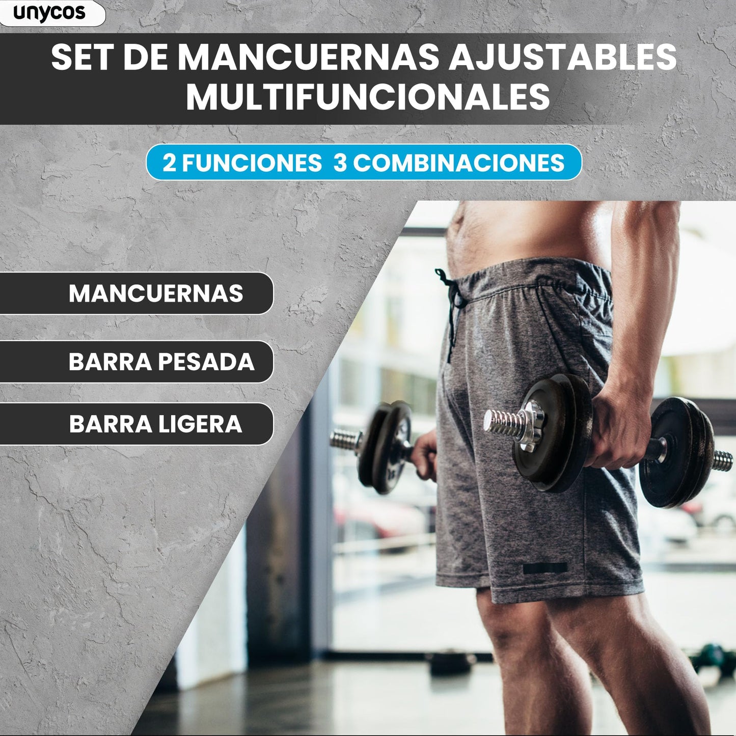 unycos - Par de Mancuernas Ajustables y Antideslizantes con Barra de Conexión【50 kg】E-Book y Maletín,