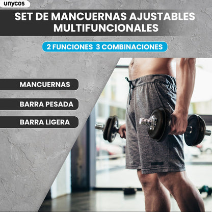 unycos - Par de Mancuernas Ajustables y Antideslizantes con Barra de Conexión【50 kg】E-Book y Maletín,