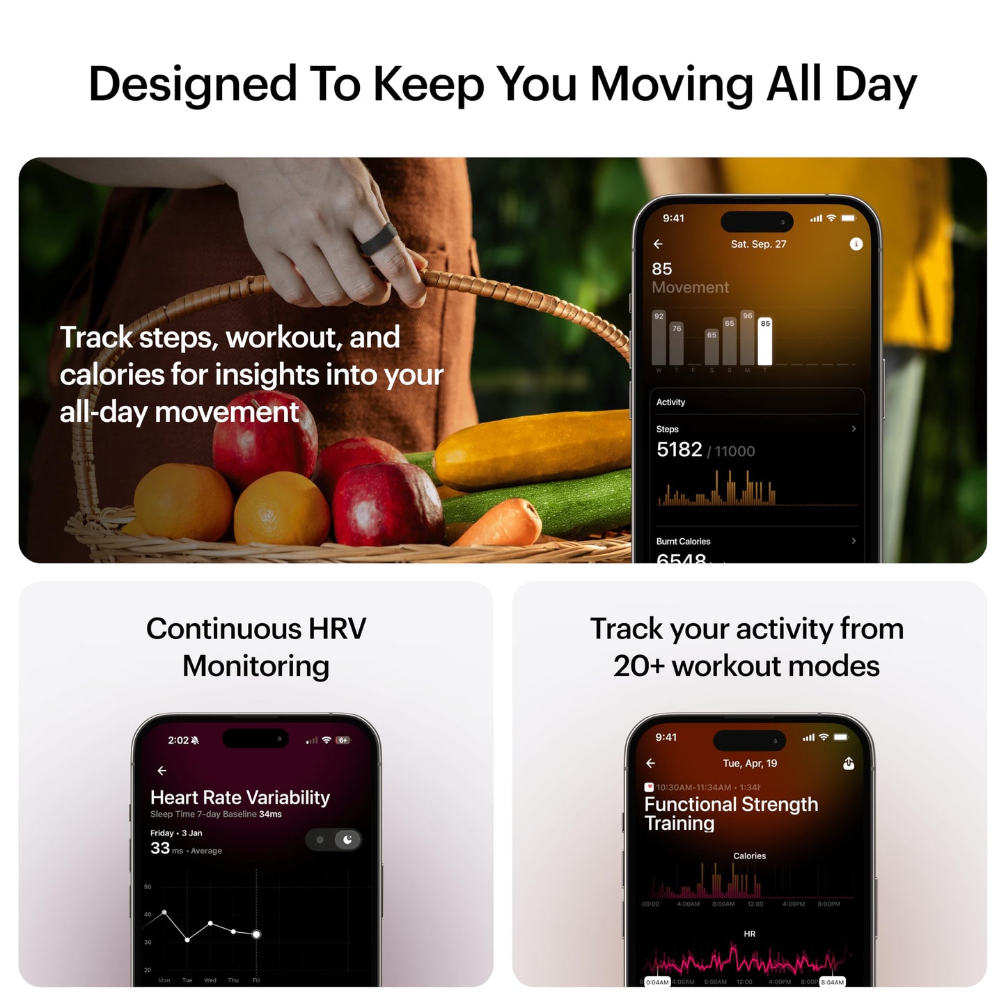 ULTRAHUMAN Ring Air: Rastreador de sueño y Actividad física, Anillo Inteligente para Mujeres y Hombres, Sin Tarifa de aplicación para Funciones estándar, 9, Gris Mate