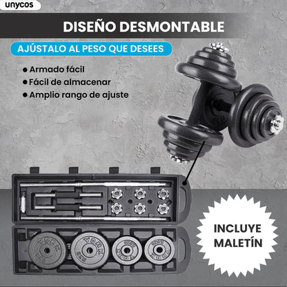 unycos - Par de Mancuernas Ajustables y Antideslizantes con Barra de Conexión【50 kg】E-Book y Maletín,