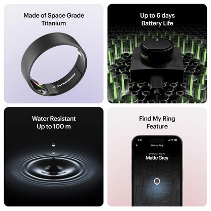 ULTRAHUMAN Ring Air: Rastreador de sueño y Actividad física, Anillo Inteligente para Mujeres y Hombres, Sin Tarifa de aplicación para Funciones estándar, 9, Gris Mate