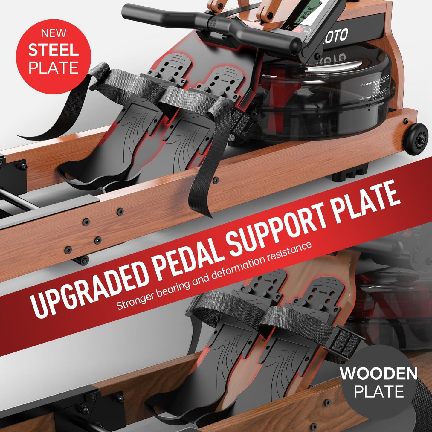 JOROTO Máquina de Remo de Agua para Casa, Máquina Remo Plegable de Madera de Roble, Capacidad de Peso de 150kg con Monitor Bluetooth, Soporte Ajustable para Tableta