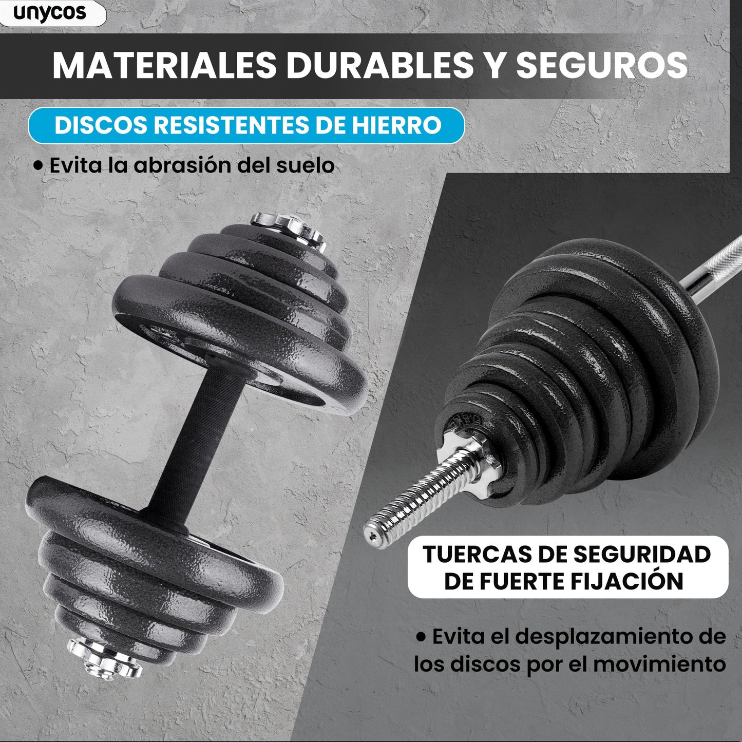 unycos - Par de Mancuernas Ajustables y Antideslizantes con Barra de Conexión【50 kg】E-Book y Maletín,