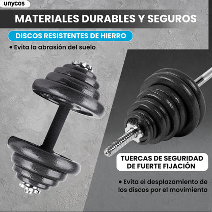 unycos - Par de Mancuernas Ajustables y Antideslizantes con Barra de Conexión【50 kg】E-Book y Maletín,