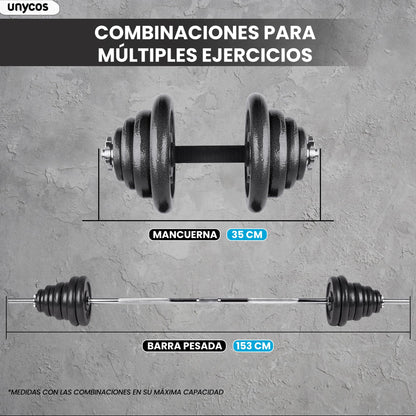 unycos - Par de Mancuernas Ajustables y Antideslizantes con Barra de Conexión【50 kg】E-Book y Maletín,